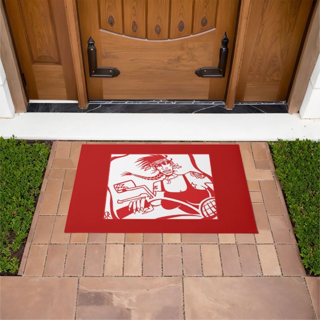 Biker Chick red and white doormat (Outdoor)