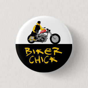 BIKER CHICK Sitting on Her Motorcycle 3 Cm Round Badge