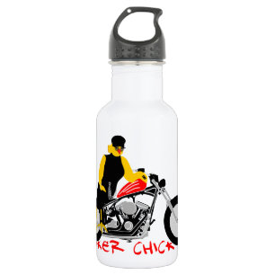 BIKER CHICK Sitting on Her Motorcycle 532 Ml Water Bottle