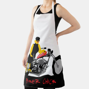 BIKER CHICK Sitting on Her Motorcycle Apron
