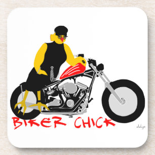 BIKER CHICK Sitting on Her Motorcycle Coaster