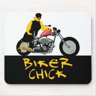 BIKER CHICK Sitting on Her Motorcycle Mouse Mat