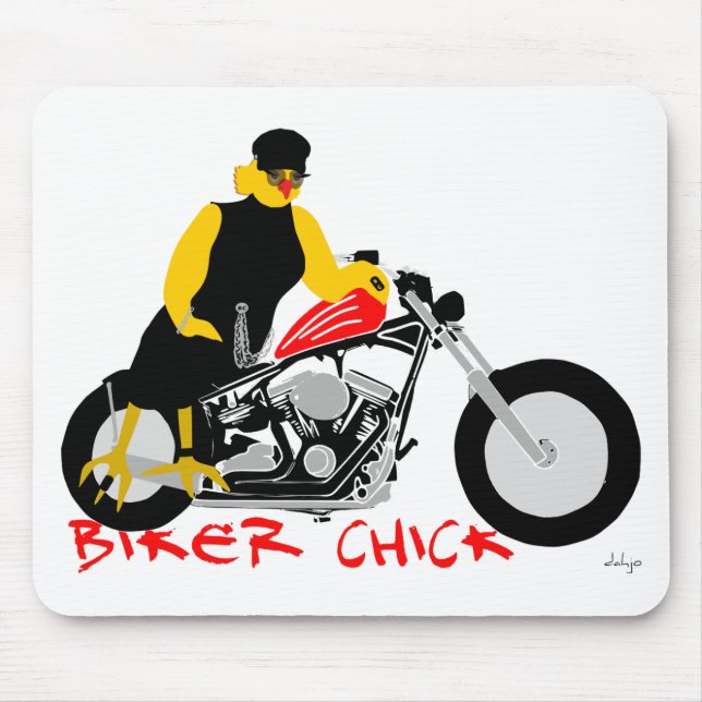 BIKER CHICK Sitting on Her Motorcycle Mouse Mat (Front)