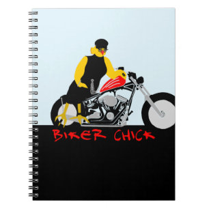 BIKER CHICK Sitting on Her Motorcycle Notebook