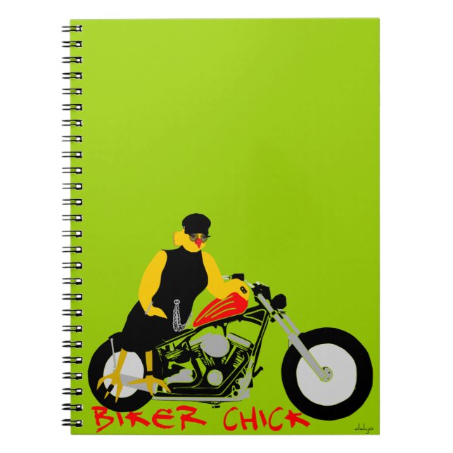 BIKER CHICK Sitting on Her Motorcycle Notebook (Front)