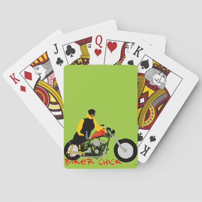 BIKER CHICK Sitting on Her Motorcycle Playing Cards (Back)