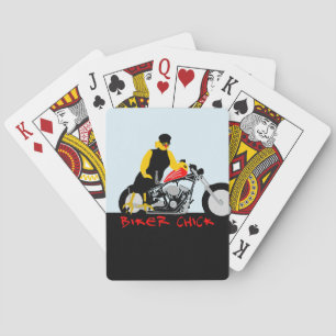 BIKER CHICK Sitting on Her Motorcycle Playing Cards