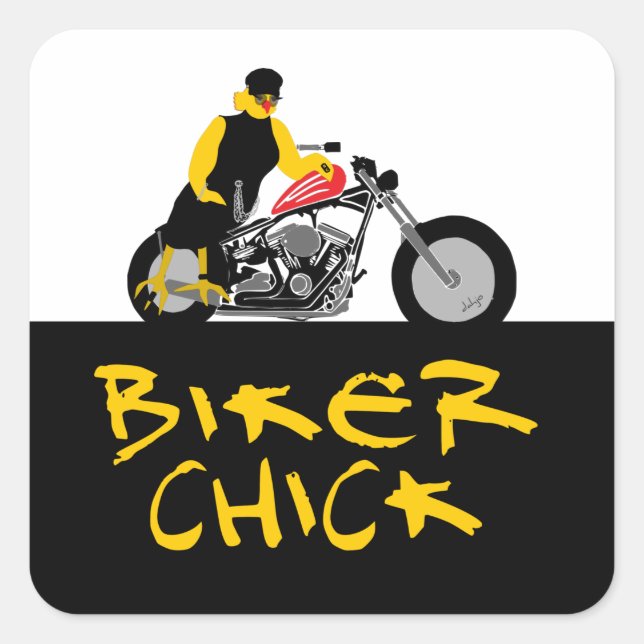 BIKER CHICK Sitting on Her Motorcycle Square Sticker (Front)