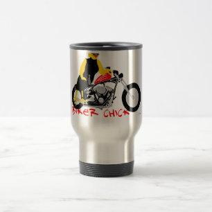 BIKER CHICK Sitting on Her Motorcycle Travel Mug