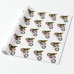 BIKER CHICK Sitting on Her Motorcycle Wrapping Paper