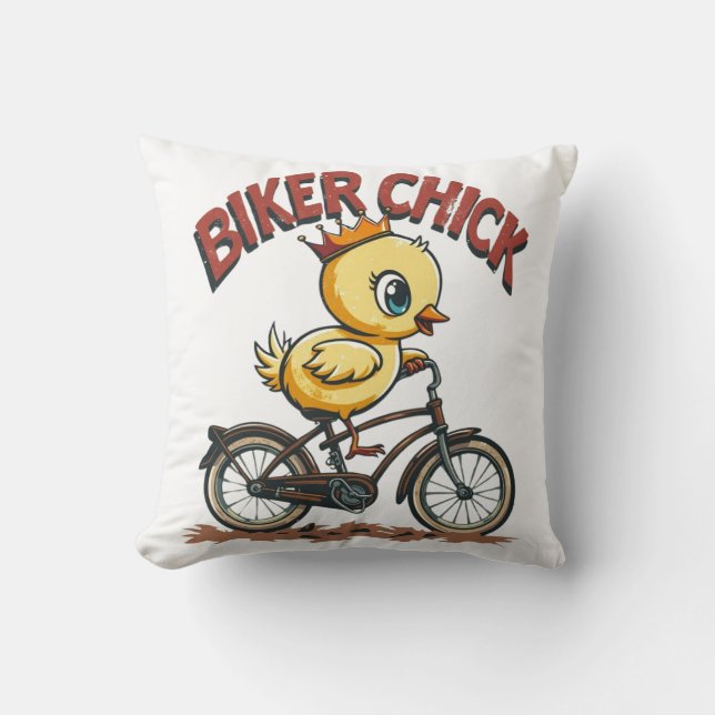 Biker Chick Throw Pillow (Front)