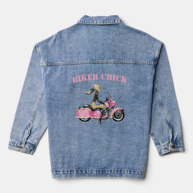 Biker Chick Women's Denim Jacket (Back)