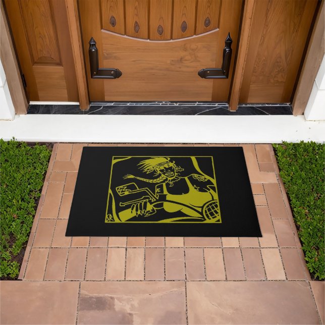Biker Chick yellow and black doormat (Outdoor)