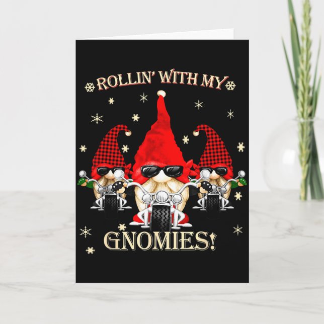 Biker Christmas Gnomes Biker Garden Christmas Gnom Card (Front)