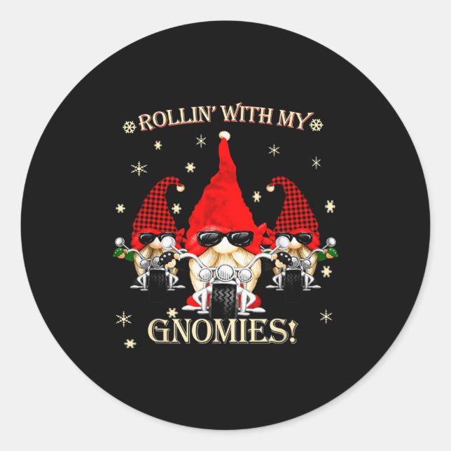 Biker Christmas Gnomes Biker Garden Christmas Gnom Classic Round Sticker (Front)