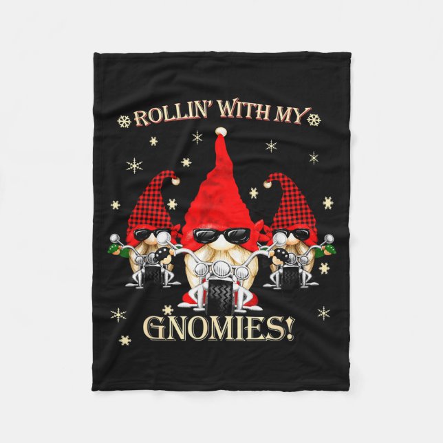 Biker Christmas Gnomes Biker Garden Christmas Gnom Fleece Blanket (Front)