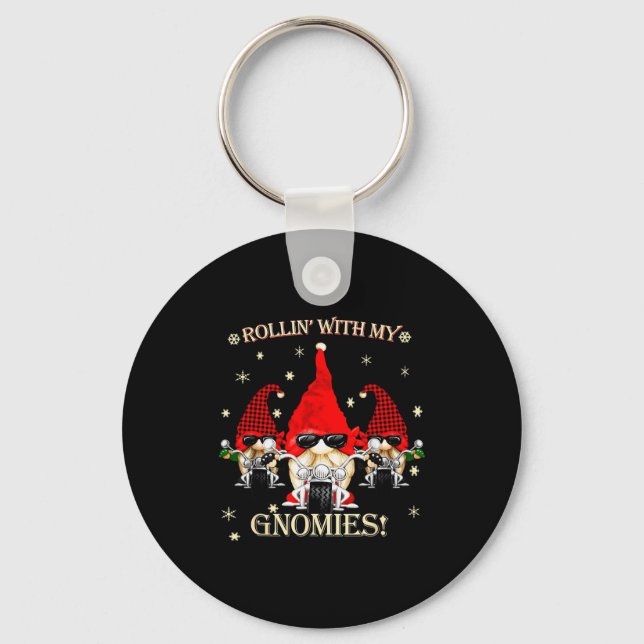 Biker Christmas Gnomes Biker Garden Christmas Gnom Key Ring (Front)