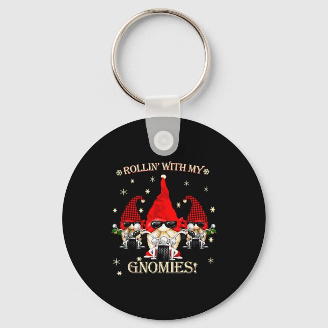 Biker Christmas Gnomes Biker Garden Christmas Gnom Key Ring (Front)