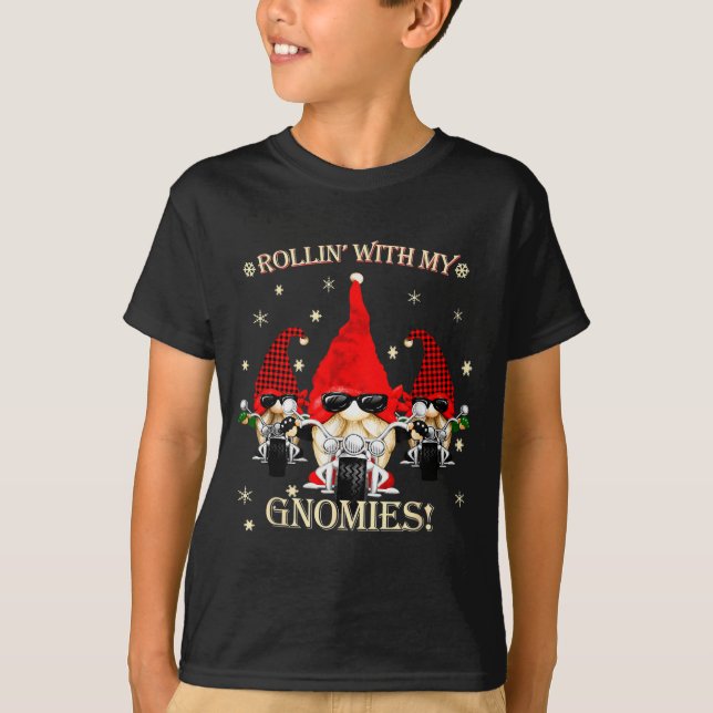 Biker Christmas Gnomes Biker Garden Christmas Gnom T-Shirt (Front)