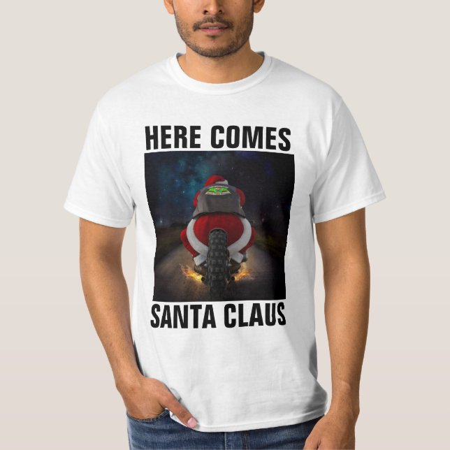BIKER CHRISTMAS T-SHIRTS SANTA ON MOTORCYCLE (Front)