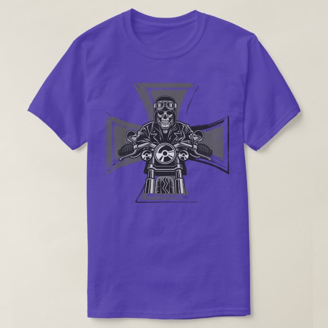 Biker Cross Motorcycle Emblem Skeleton T-Shirt (Design Front)