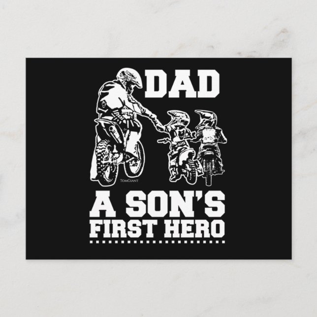 Biker Dad Father Two Sons Children Motocross Gift Postcard (Front)