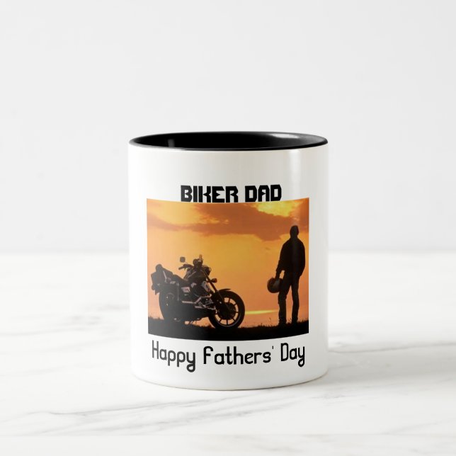 Biker Dad, Happy Fathers' Day Two-Tone Coffee Mug (Center)