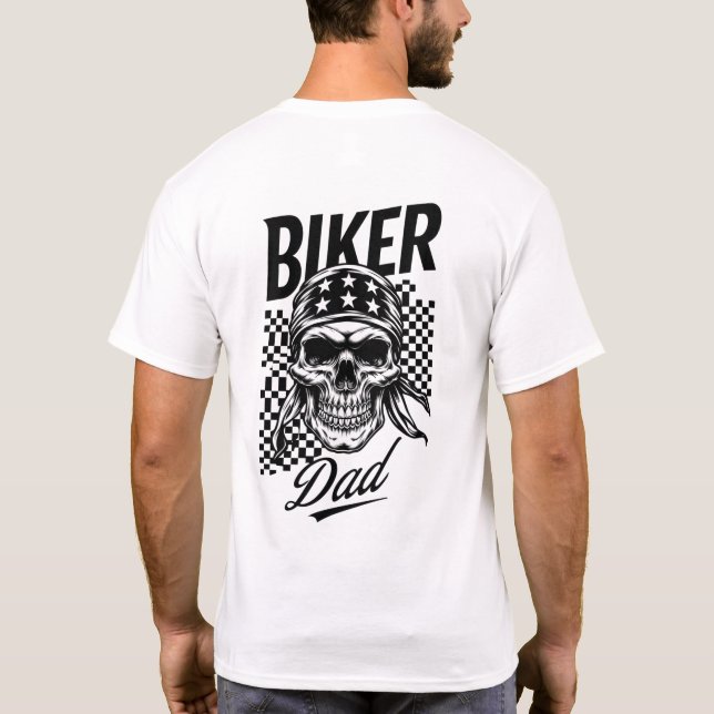 Biker Dad | Skull & Chequered Flag Motorcycle T-Shirt (Back)