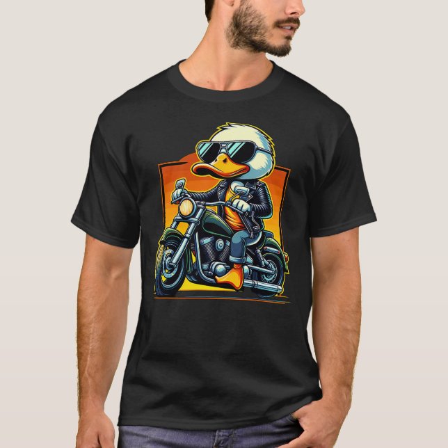 Biker Duck Riding Motorbike T-Shirt (Front)