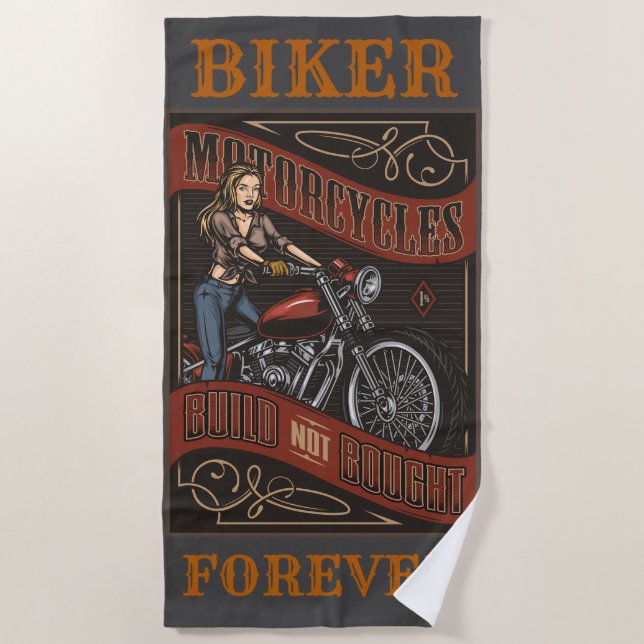 Biker Forever Custom Motorcycles Babe Beach Towel (Front)