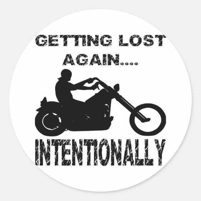 Biker Getting Lost Again Intentionally Classic Round Sticker (Front)