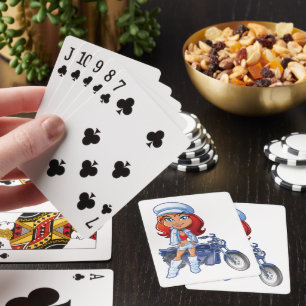 Biker Girl Playing Cards