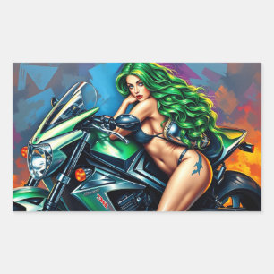 biker girl rectangular sticker