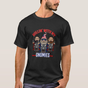 Biker Gnomes Patriotic Usa Flag Three Gnomies July T-Shirt