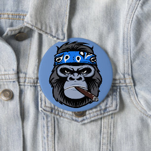 Biker gorilla ape smoking cigar animal art 10 cm round badge