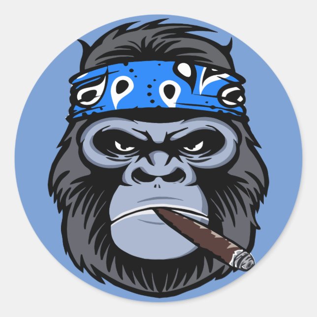 Biker gorilla smoking smoking cigar animal art classic round sticker (Front)
