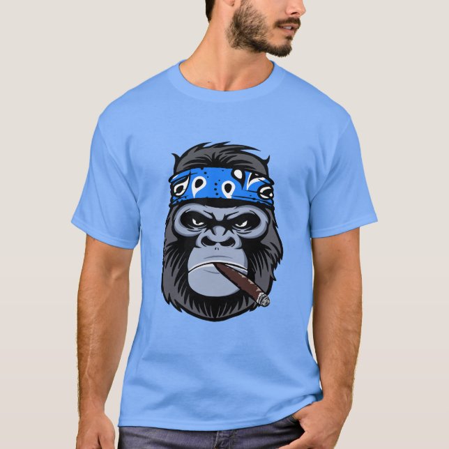 Biker gorilla smoking smoking cigar animal art T-Shirt (Front)