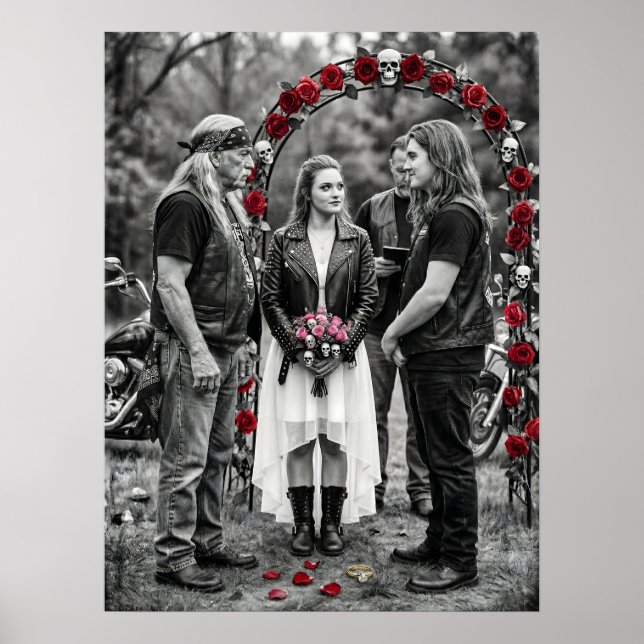 Biker Gothic Wedding Skull Rose Arch Selective  Poster (Front)