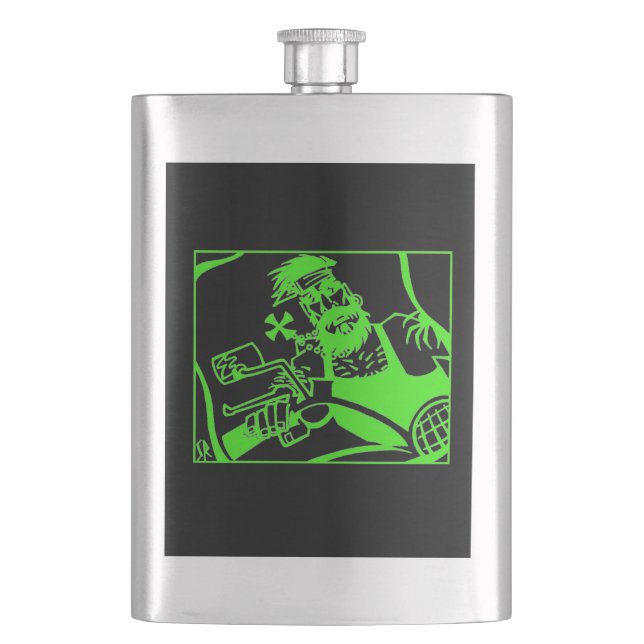 Biker green black stainless steel flask (Front)