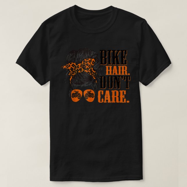 Biker Hair Don't Care Funny Messy Bun Bike Lover V T-Shirt (Design Front)