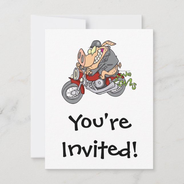 biker hog pig motorcycle bike cartoon invitation (Front)