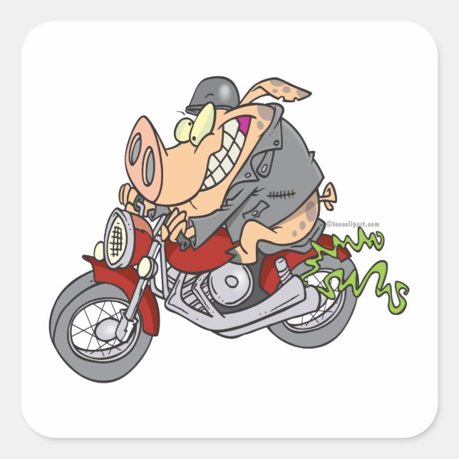 biker hog pig motorcycle bike cartoon square sticker (Front)