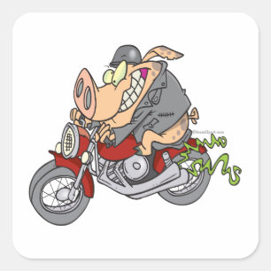 biker hog pig motorcycle bike cartoon square sticker
