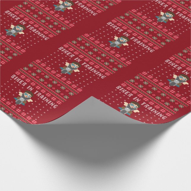 Biker In Training Ugly Christmas Sweater Wrapping Paper (Corner)