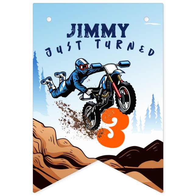 Biker Kid Dirt Stunt Bike Birthday Bunting (First Flag)