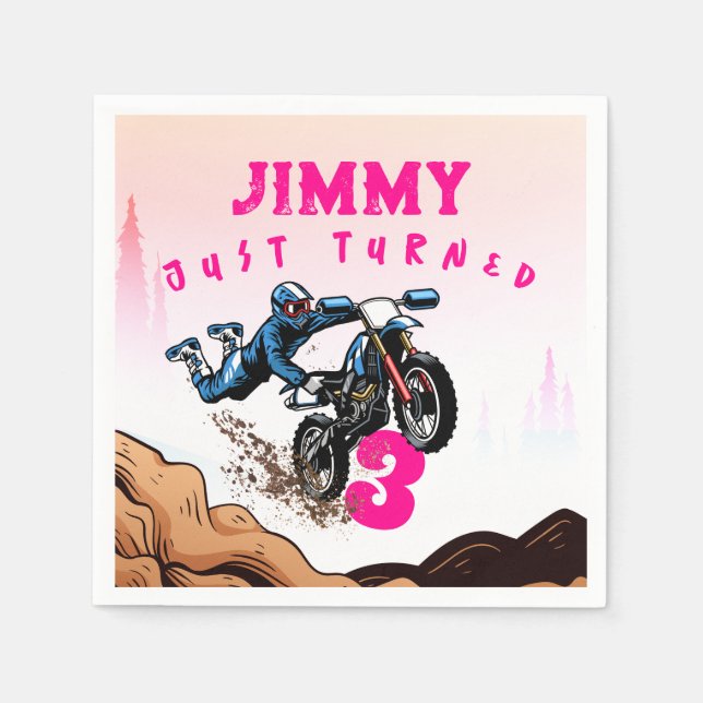Biker Kid Dirt Stunt Bike Birthday Napkins (Front)