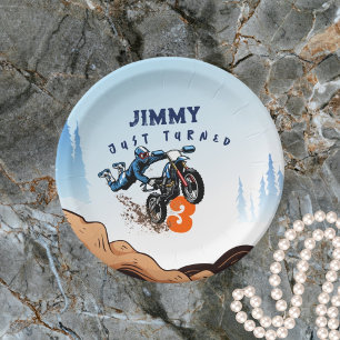 Biker Kid Dirt Stunt Bike Birthday Paper Plate