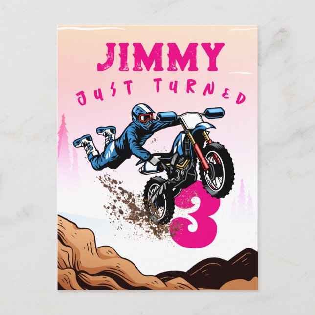 Biker Kid Dirt Stunt Bike Birthday Party Card (Front)