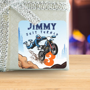Biker Kid Dirt Stunt Bike Birthday Party Card Square Sticker