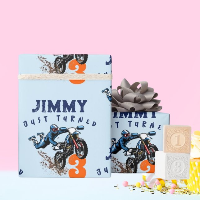 Biker Kid Dirt Stunt Bike Birthday Party Card Wrapping Paper (Creator Uploaded)